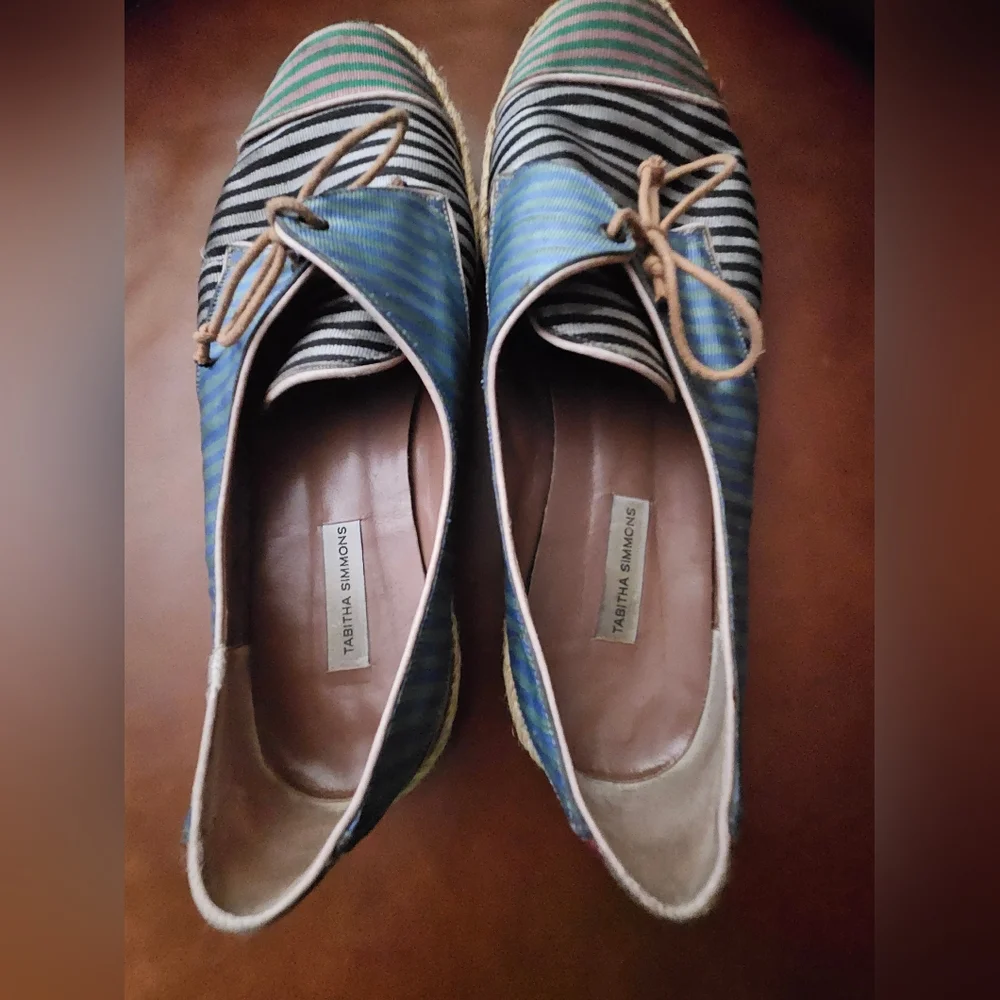 Tabitha Simmons Dolly Striped Silk Espadrilles Used 39